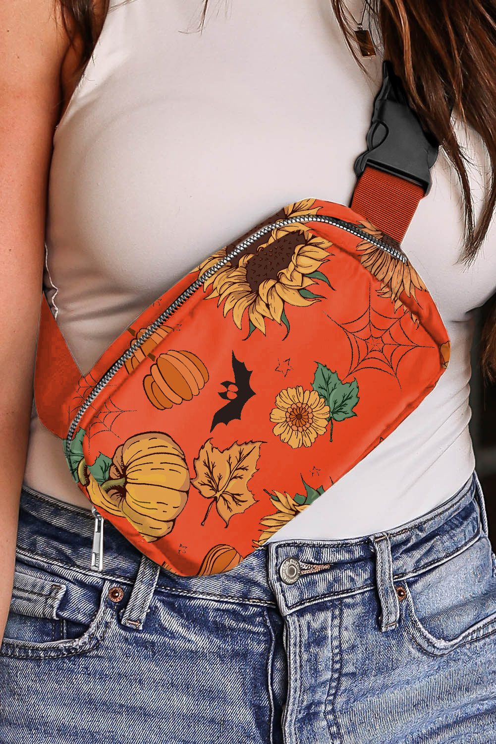 Orange Pumpkin Sunflower Halloween Graphic Crossbody Bag 🇺🇸