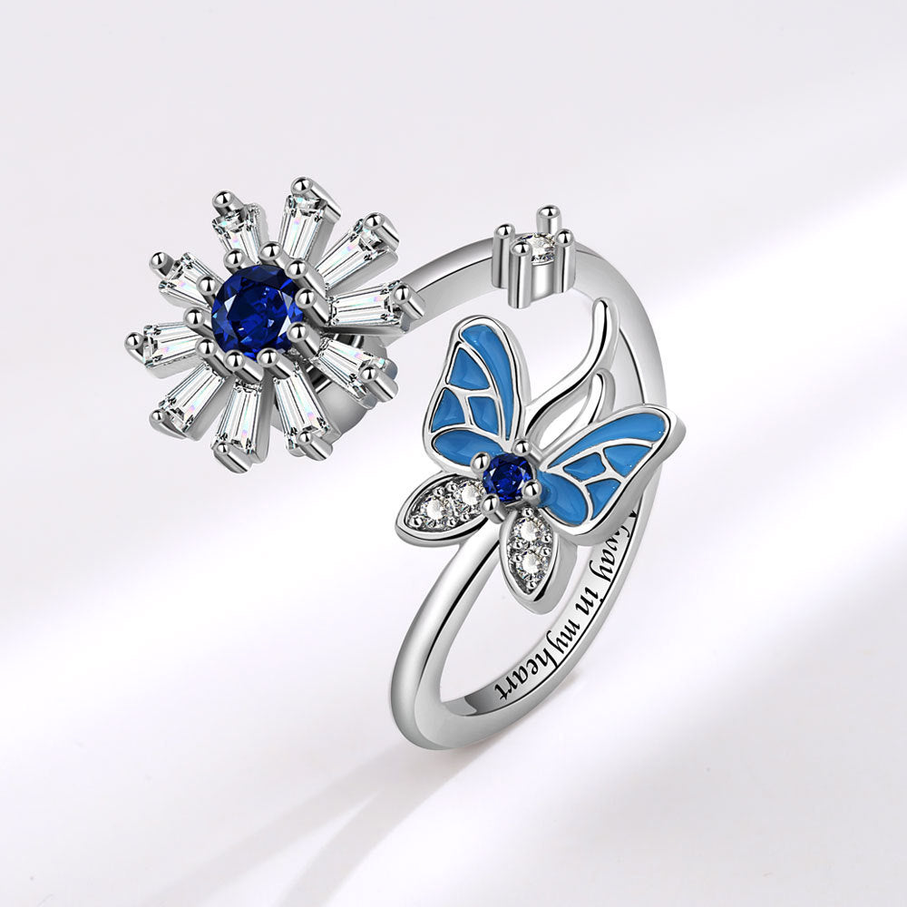 Butterfly Snowflake Rotating Anxiety Ring Adjustable 🇨🇳