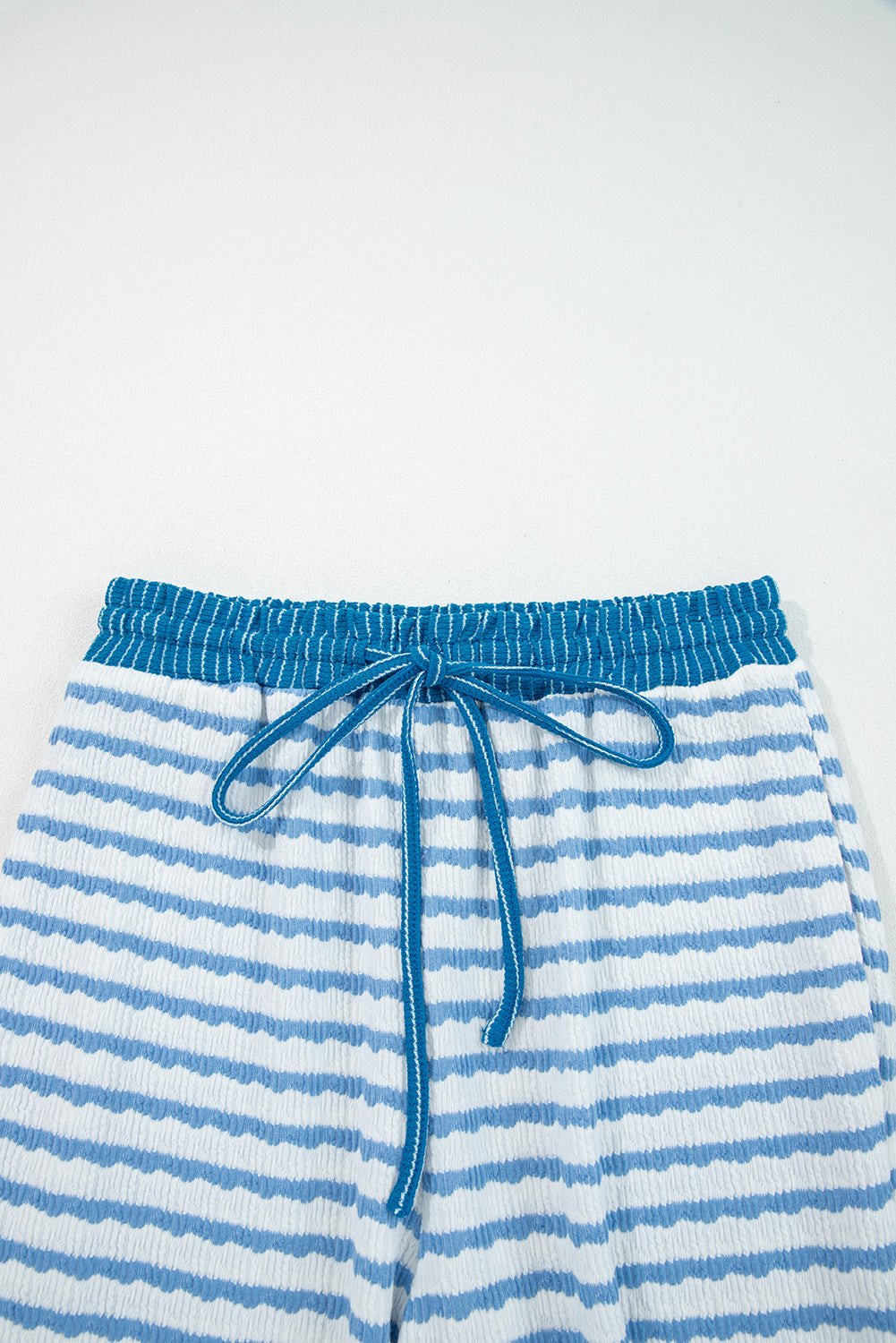 Sky Blue Stripe Collared Pullover Top and Drawstring Pant Set 🇺🇸