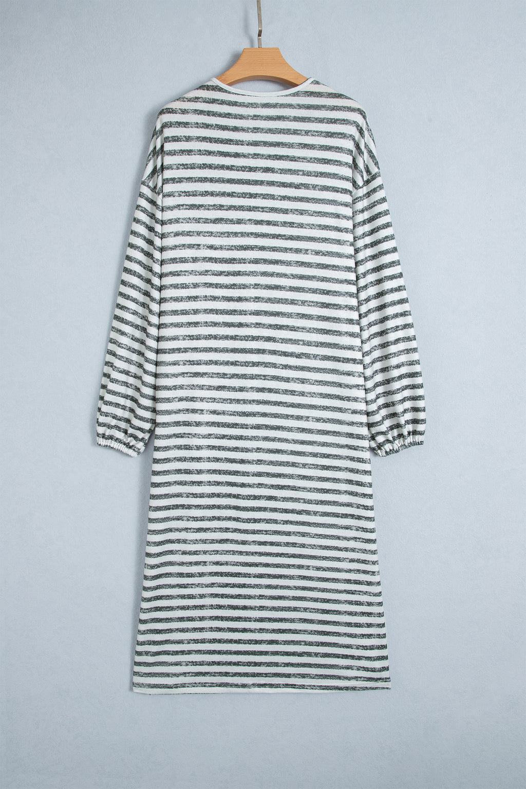 Khaki Stripe Long Puff Sleeve Open Front Oversized Long Cardigan 🇺🇸