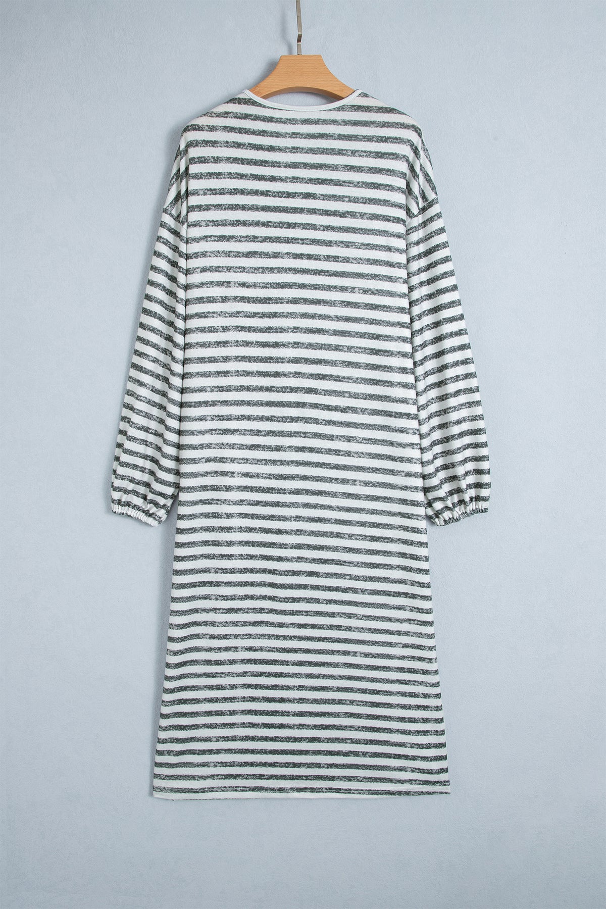Khaki Stripe Long Puff Sleeve Open Front Oversized Long Cardigan 🇺🇸