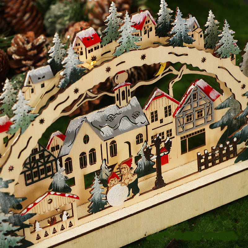 Wooden LED Luminous Christmas Village Shopping Mall Window Display Creative Gifts 🇨🇳