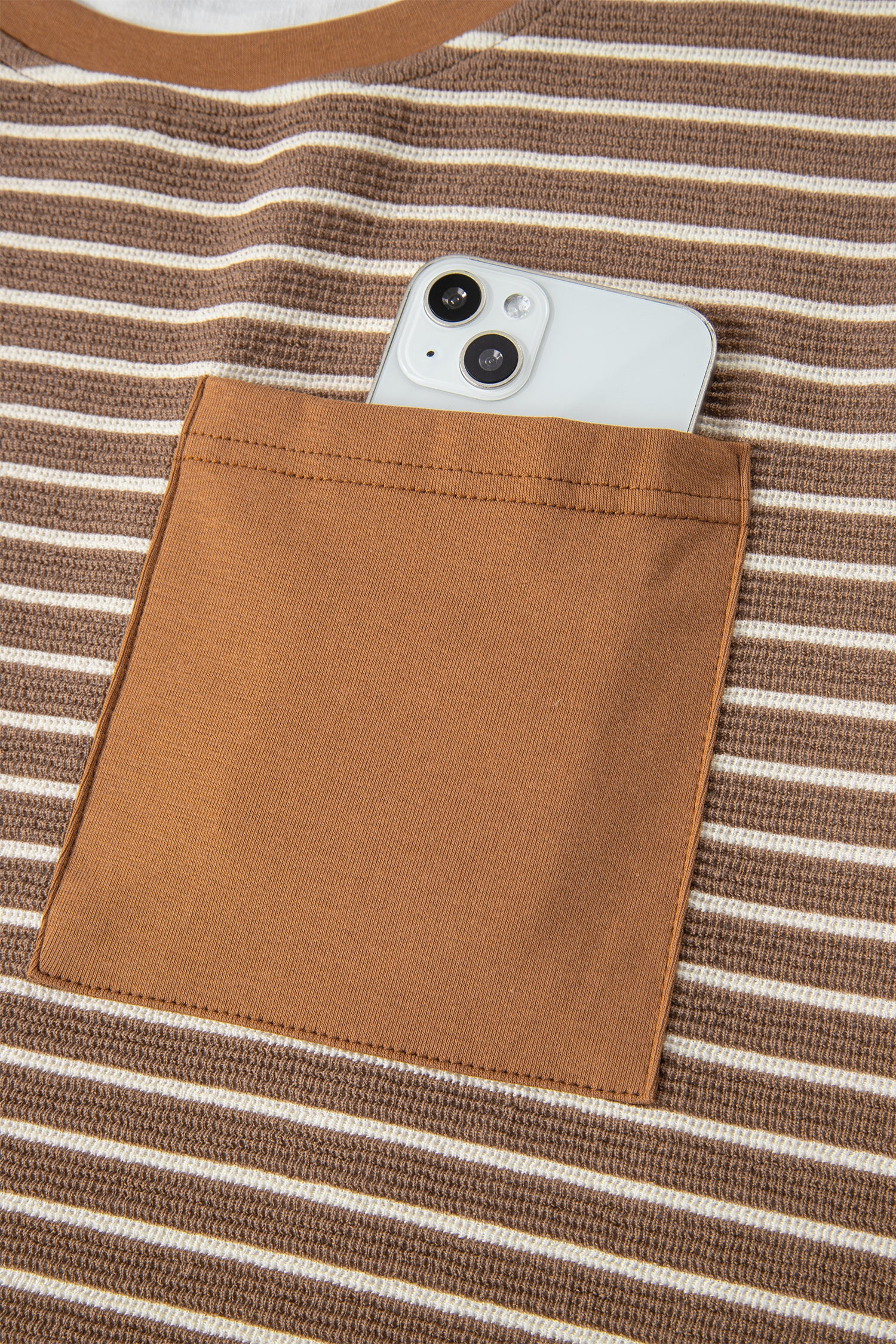 Khaki Stripe Crew Neck Tee Drawstring Waist Cropped Pants Set 🇺🇸