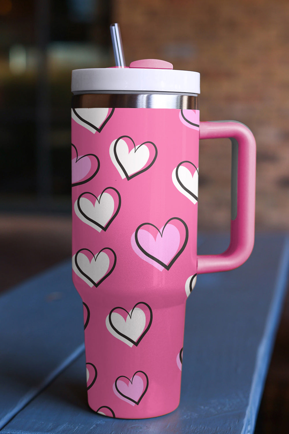 Rose Red Heart Printed Thermos Cup with Handle 40oz 🇺🇸