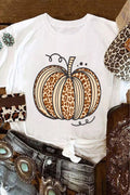 White Leopard Pumpkin Graphic Crewneck Halloween T Shirt 🇺🇸