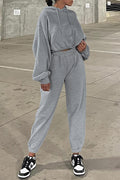 Grey Solid Drop Shoulder Hoodie and Joggers Activewear Set 🇺🇲