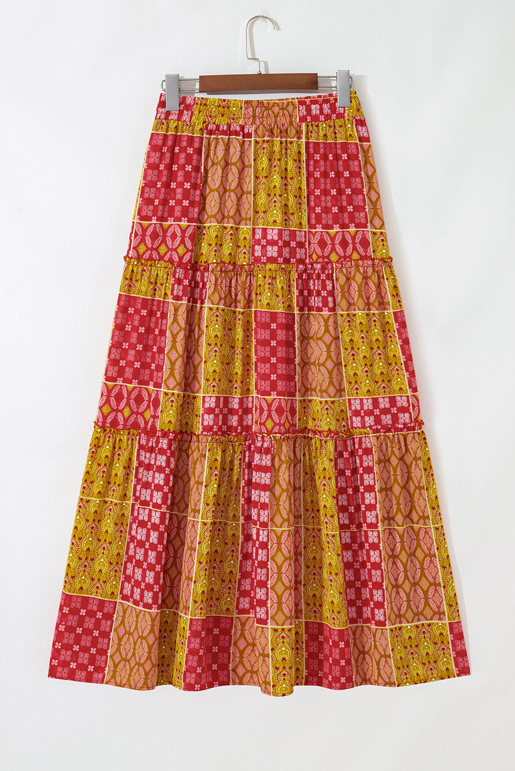 Orange Tiered Paisley Print Pocketed Maxi Skirt 🇺🇸