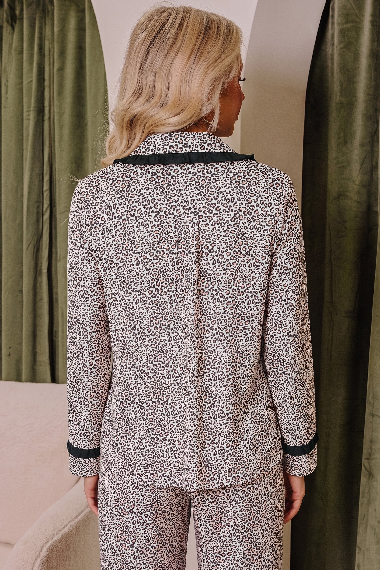 Brown Leopard Print Bow Knot Patchwork Long Sleeve Lounge Set 🇺🇸