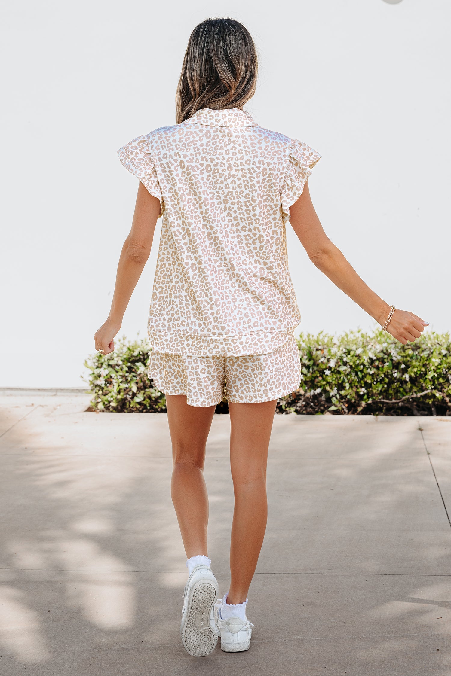 Beige Leopard Zip Polo Top 2pcs Short Set 🇺🇸