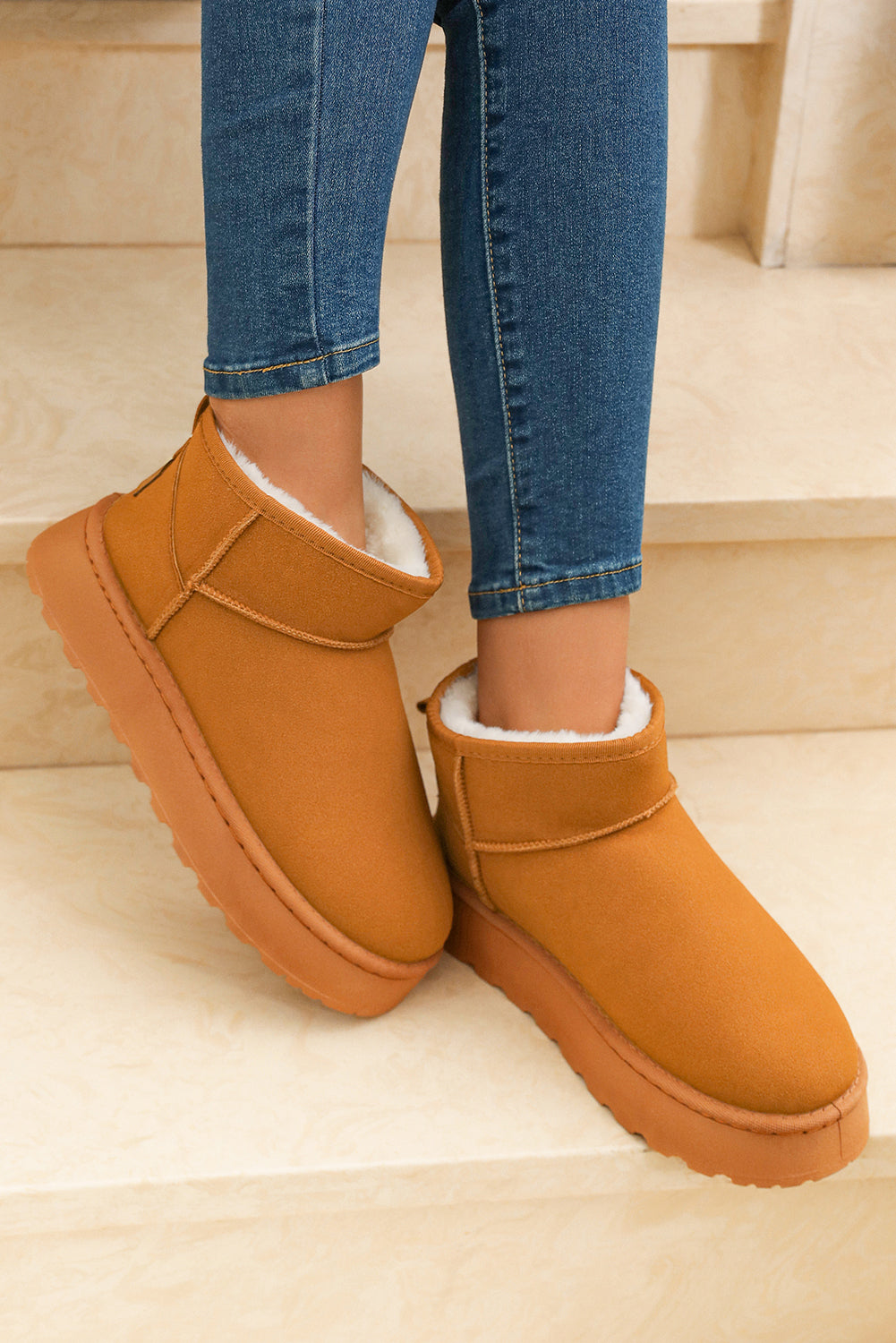 Chestnut Faux Fur Lined Suede Ankle Snow Boots 🇺🇸