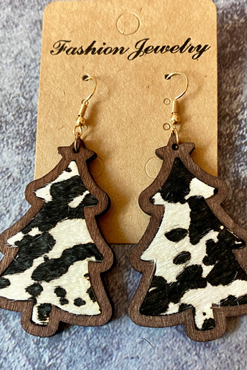 Black Cow Spots Christmas Tree Dangle Earrings 🇺🇸