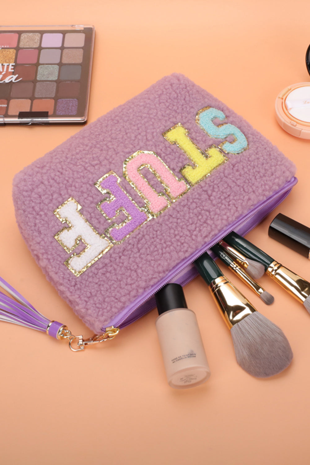 Phalaenopsis Sparkle Letter Pattern Tassel Zipper Makeup Bag 🇺🇲