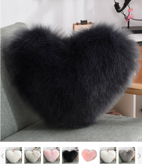 Throw Pillows Heart Shape Long Plush Fluffy Shaggy Cushion Cover 🇨🇳