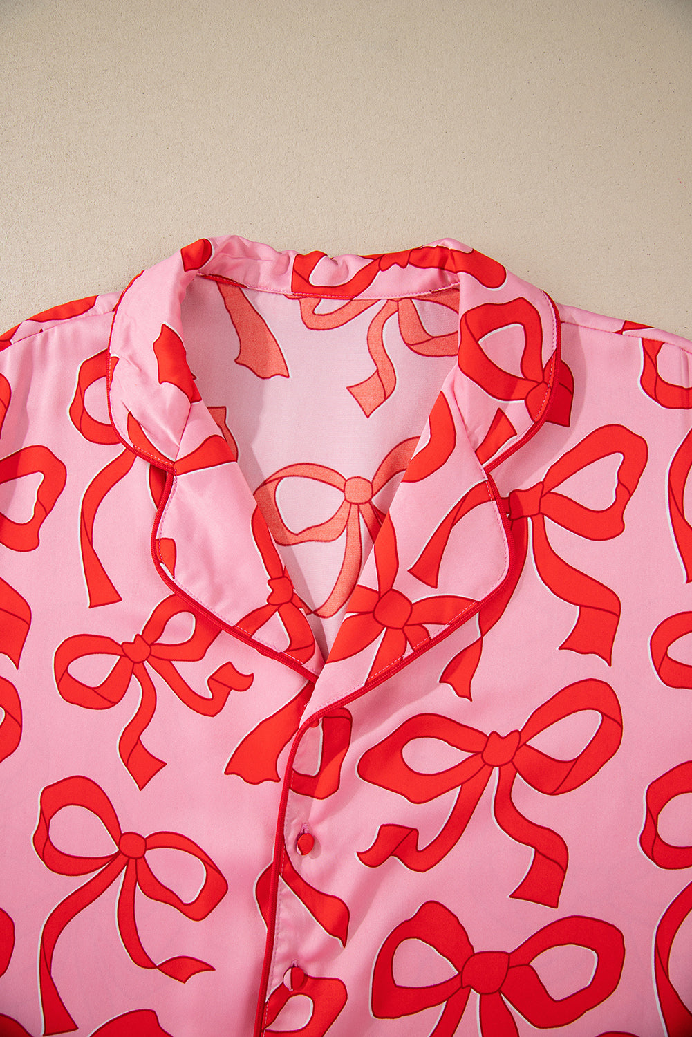 Pink 2pcs Bow Print Shirt Style Long Sleeve Pajama Set 🇺🇸