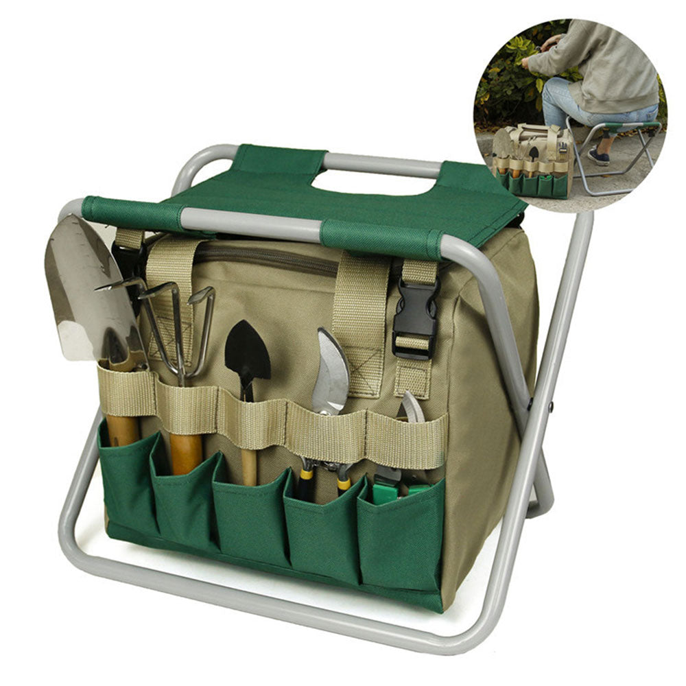 Gardening Stool With Tote Bag Chair Garden Tools Set Organizer, Folding Garden Seat 🇨🇳