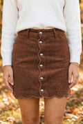 Coffee Button Front Corduroy Mini Pockets Sheath Silhouette Skirt 🇺🇸
