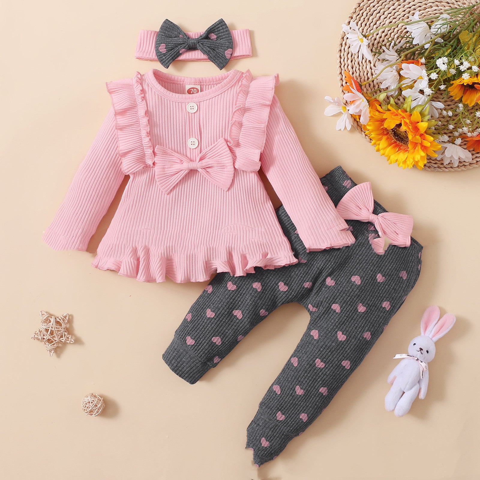 Little Kids' Suit Sunken Stripe Top And Printed Peach Heart Leggings 🇨🇳