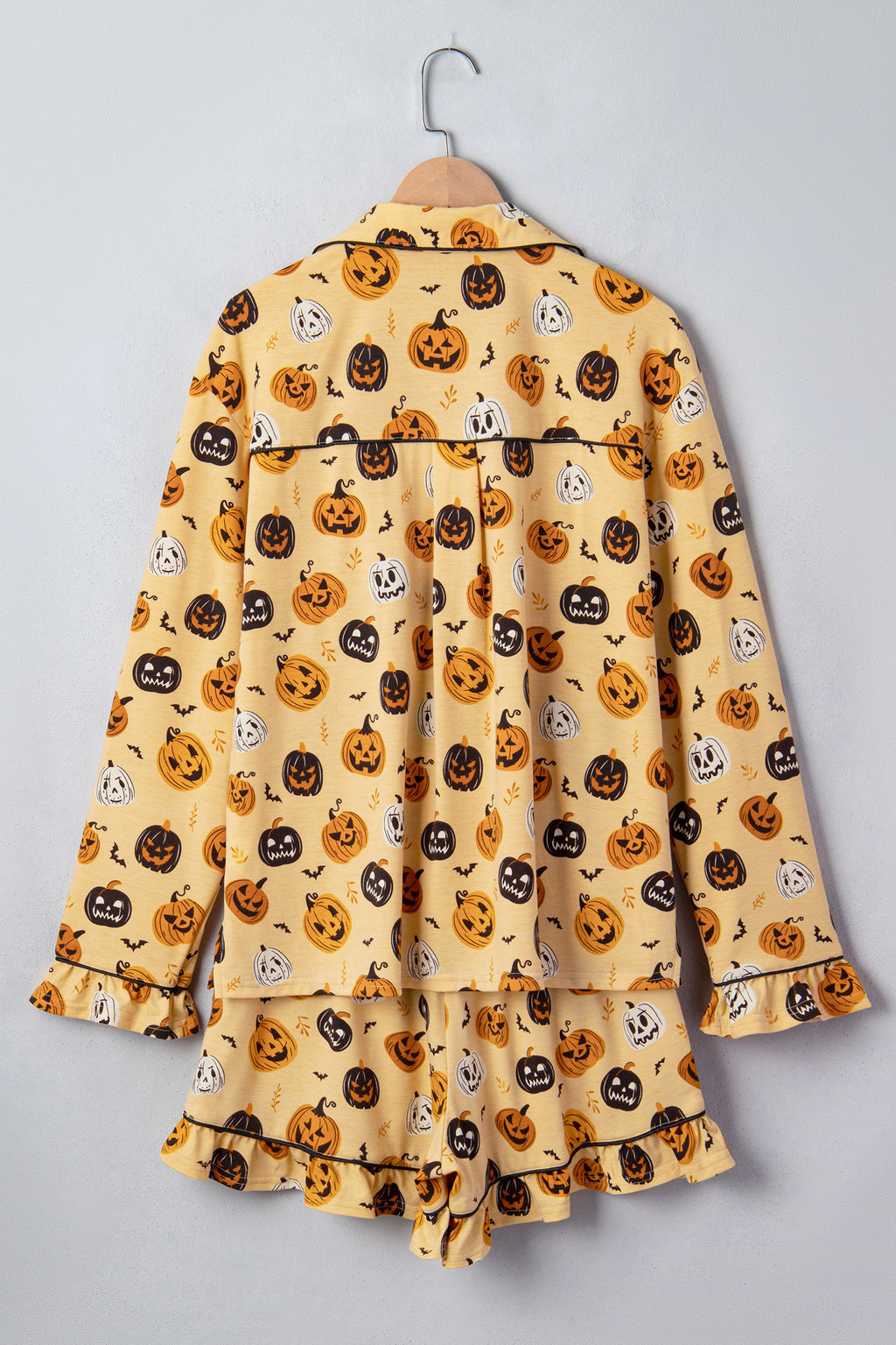 Orange Long Sleeve Ruffle Pumpkin Face Print Two Piece Lounge Set 🇺🇸