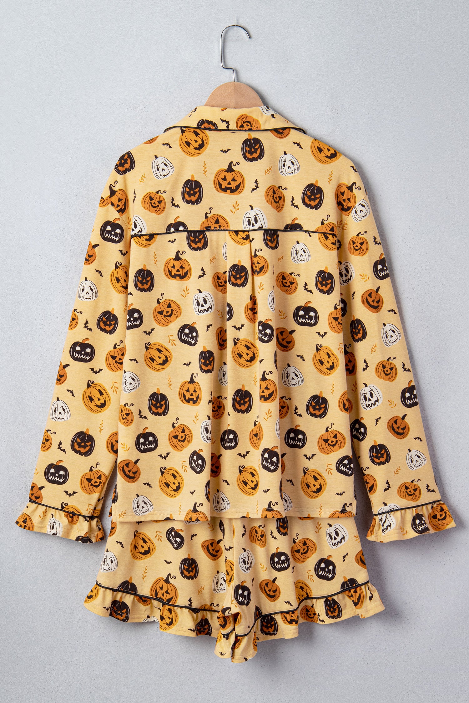 Orange Long Sleeve Ruffle Pumpkin Face Print Two Piece Lounge Set 🇺🇸