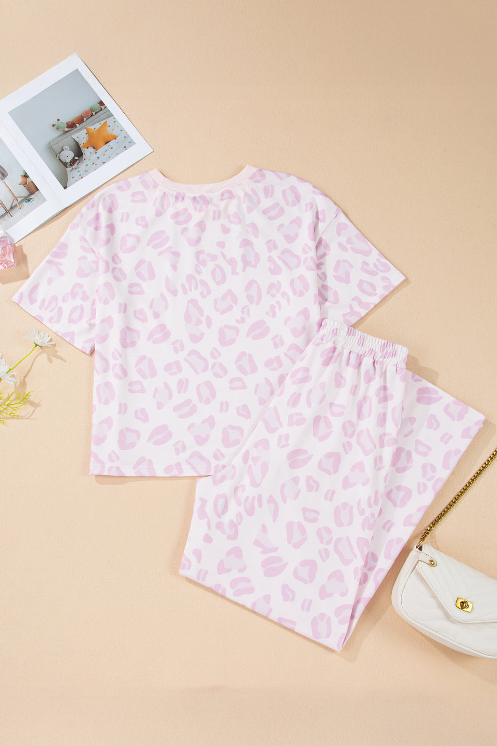 Pink Leopard Two Piece Top and Pants Set 🇺🇸