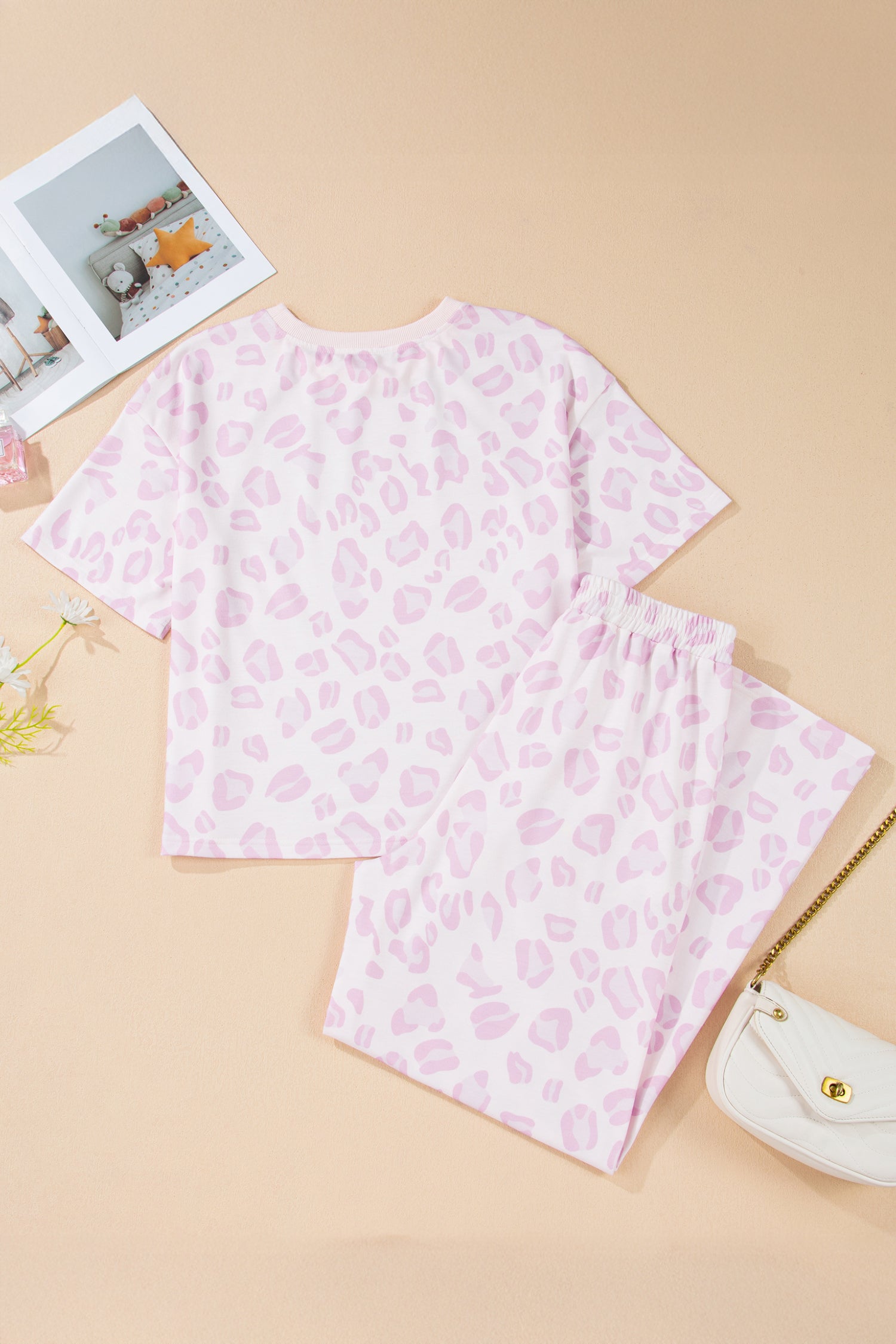 Pink Leopard Two Piece Top and Pants Set 🇺🇸