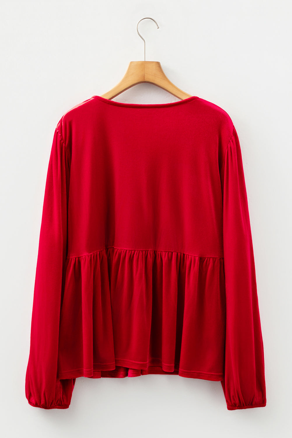 Red Clay Plus Size Tie Front Velvet Peplum Blouse 🇺🇸