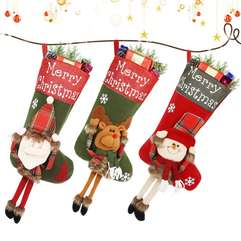 New Year Xmas Big Stockings Set Decorations Christmas 3D Plush Big Sock Christmas Tree Pendant Decorating Supplies 🇬🇧