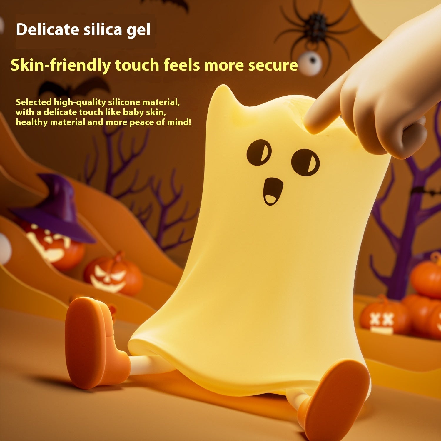 Halloween Silicone Ghost Shaped Bedside Lamp With Touch Control Soft Glow For Water-resistant Decoration 🇨🇳