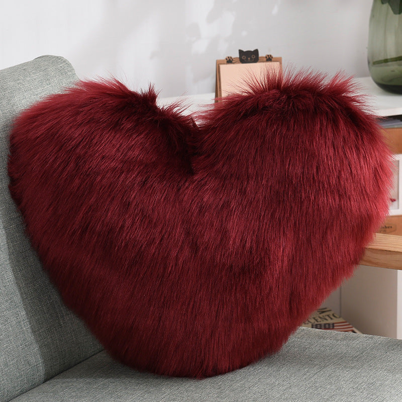 Throw Pillows Heart Shape Long Plush Fluffy Shaggy Cushion Cover 🇨🇳