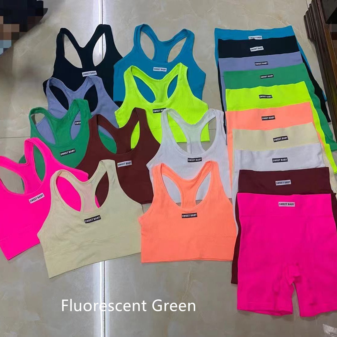 Sports Yoga Suit With Chest Pad Shockproof Beauty Back Hip Withdraw Stretch Sports Women's Shorts 🇨🇳