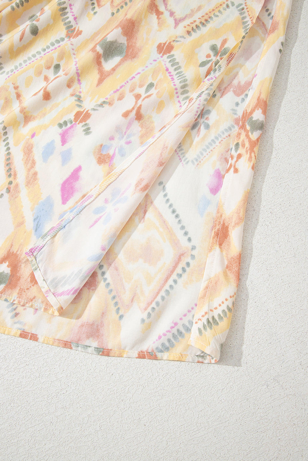 Multicolour Geometric Print Half Sleeve Shirred High Waist Maxi Dress 🇺🇸