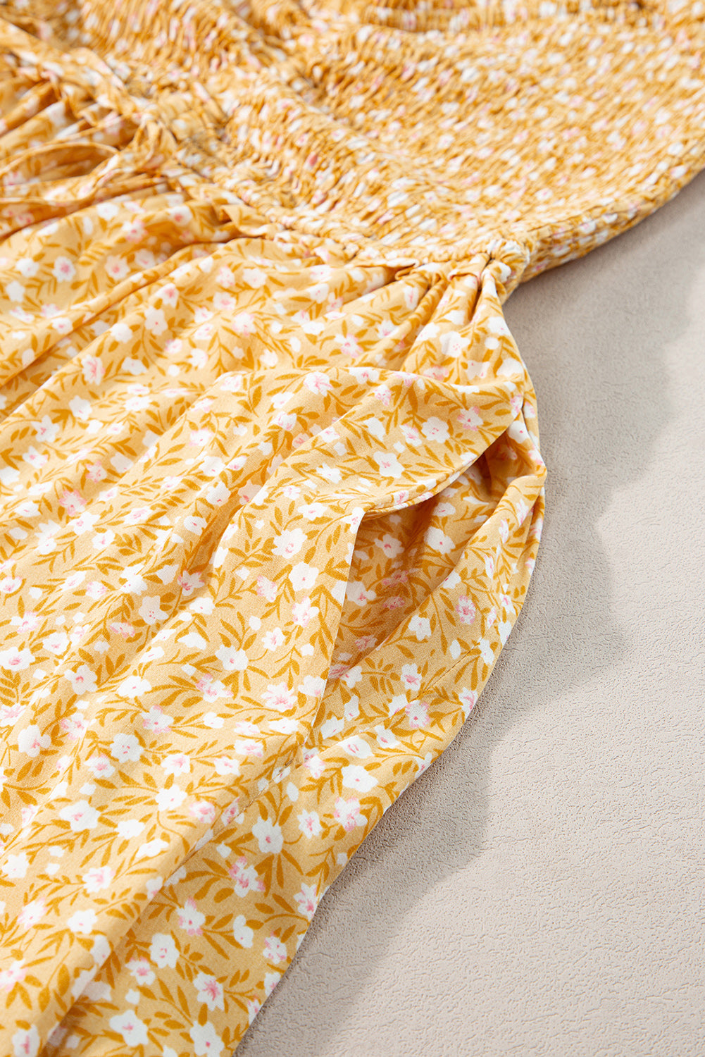 Yellow Frilly Smocked High Waist Floral Maxi Dress 🇺🇸