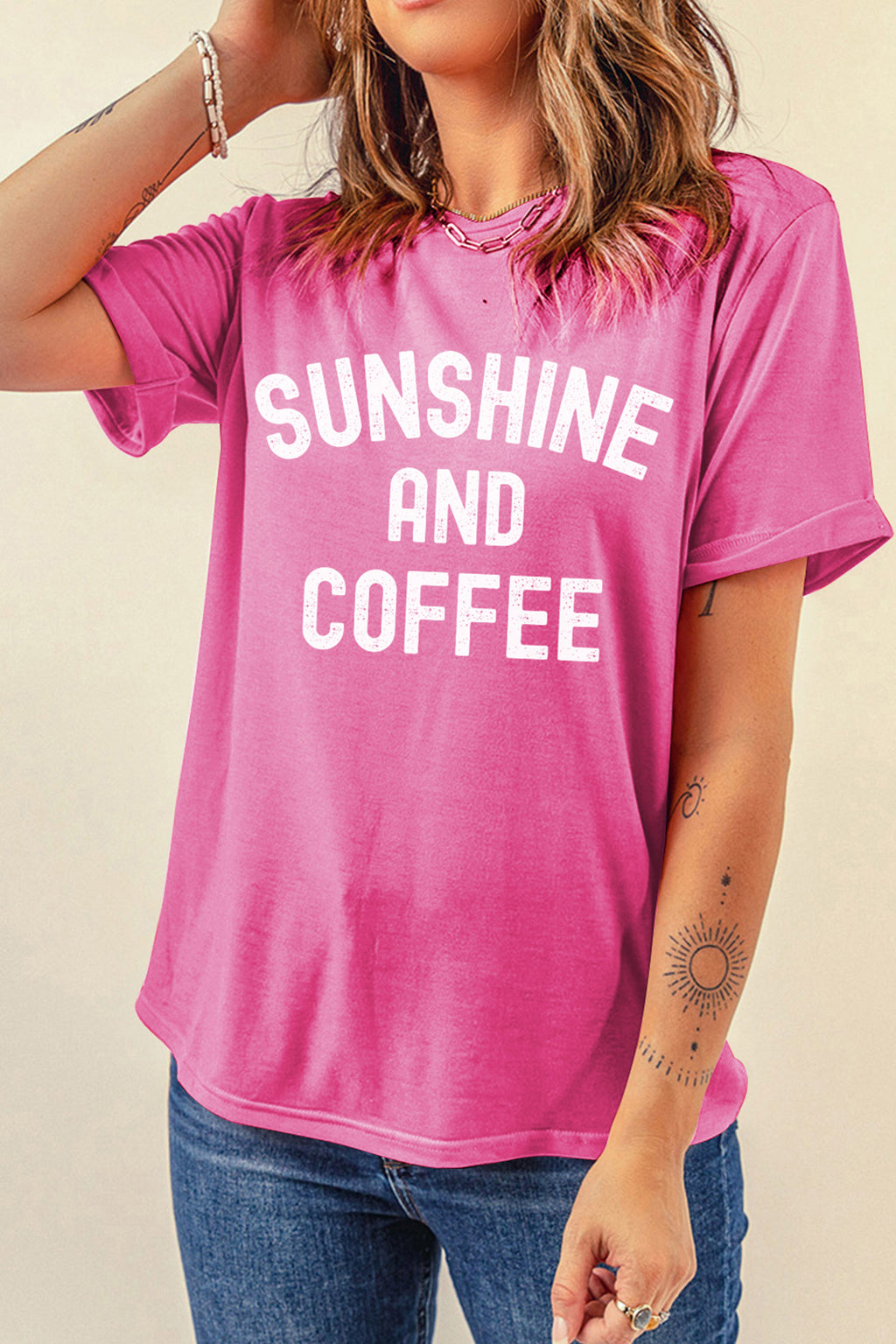 Sachet Pink SUNSHINE AND COFFEE Summer Beachwear Graphic Tee 🇺🇸