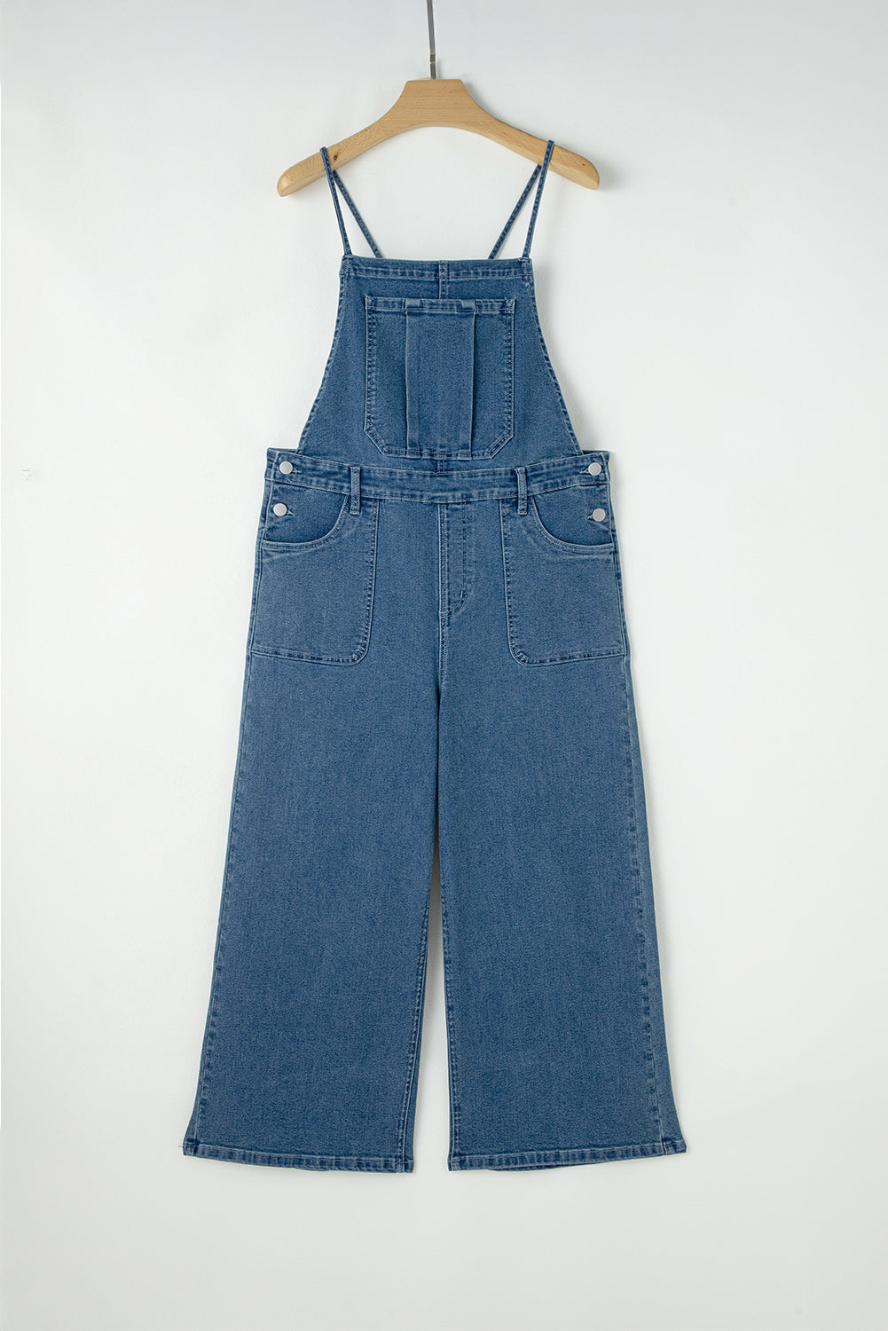 Dusk Blue Adjustable Tie Straps Cropped Wide Leg Denim Overalls 🇺🇸