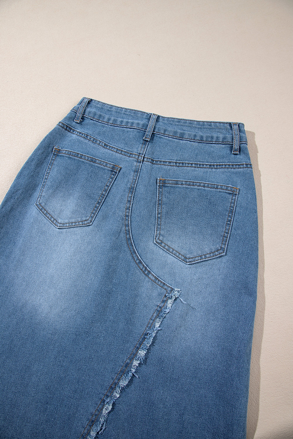 Light Blue Frayed Slit Asymmetric Denim Midi Skirt 🇺🇸