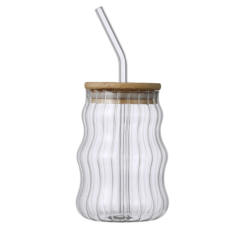 High Borosilicate Glass Stripe Straw Cup Ins Wind 🇨🇳