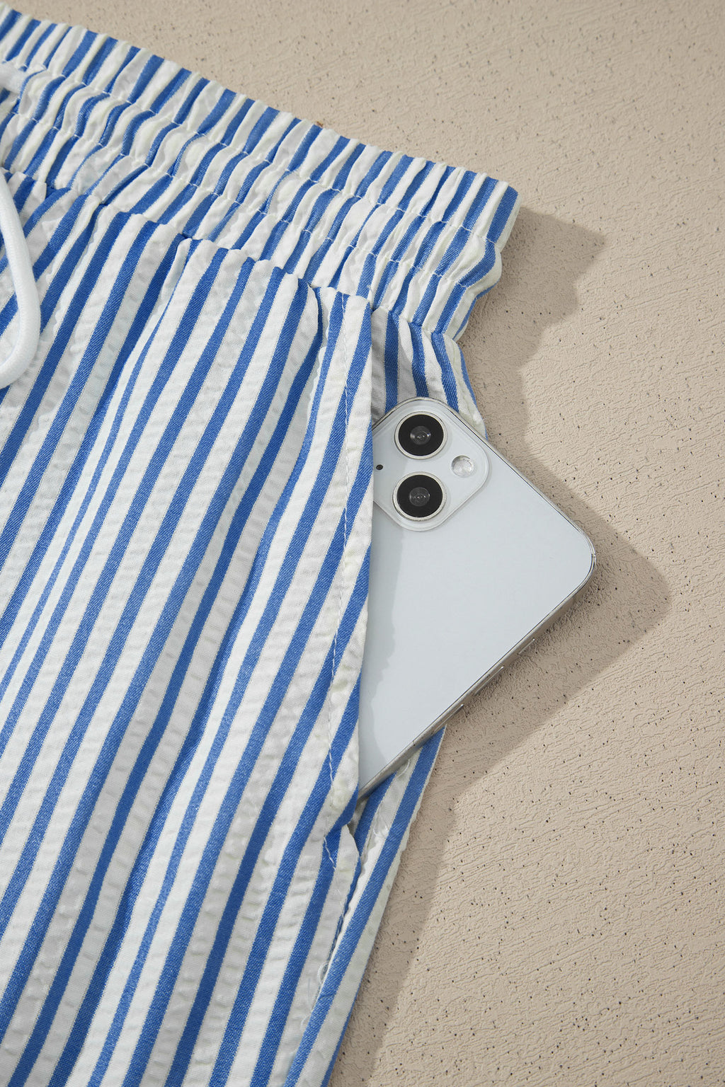 Blue Stripe Drawstring Elastic Waist Ankle Length Shift Pants