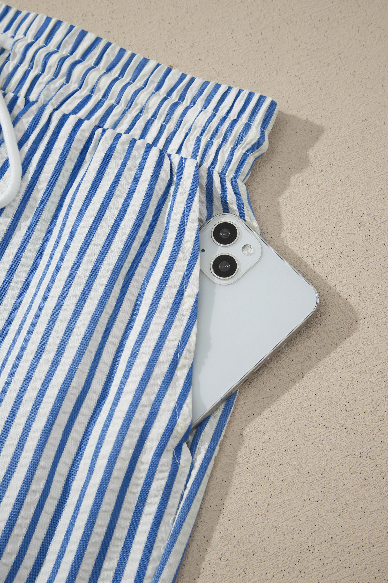 Blue Stripe Drawstring Elastic Waist Ankle Length Shift Pants