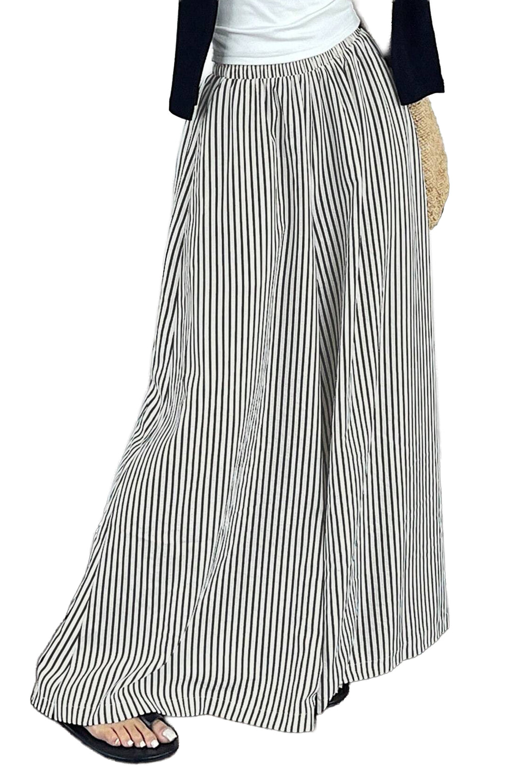 Black Stripe Elastic Waist Ultra Wide Leg Pants 🇺🇸