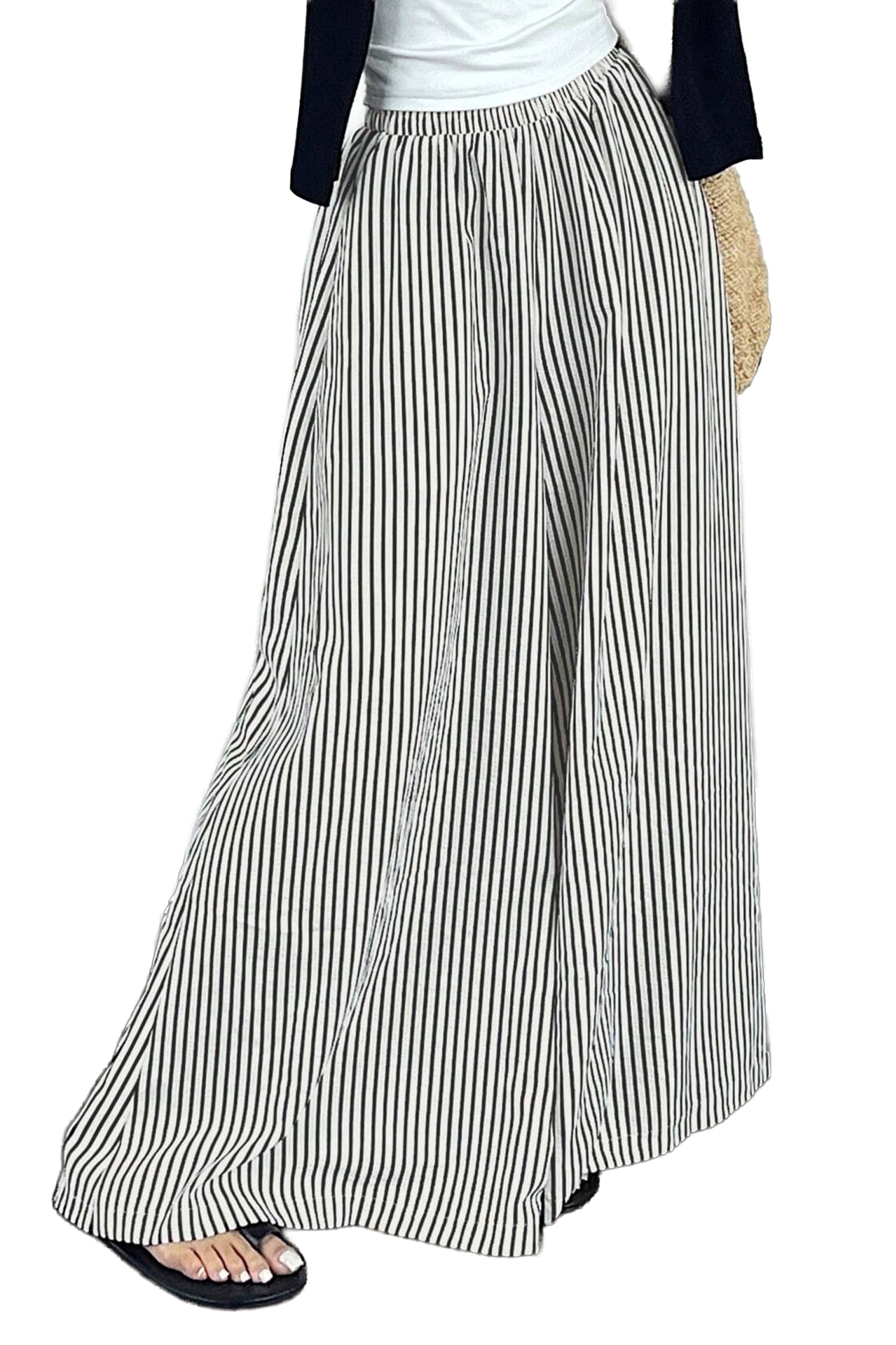 Black Stripe Elastic Waist Ultra Wide Leg Pants 🇺🇸