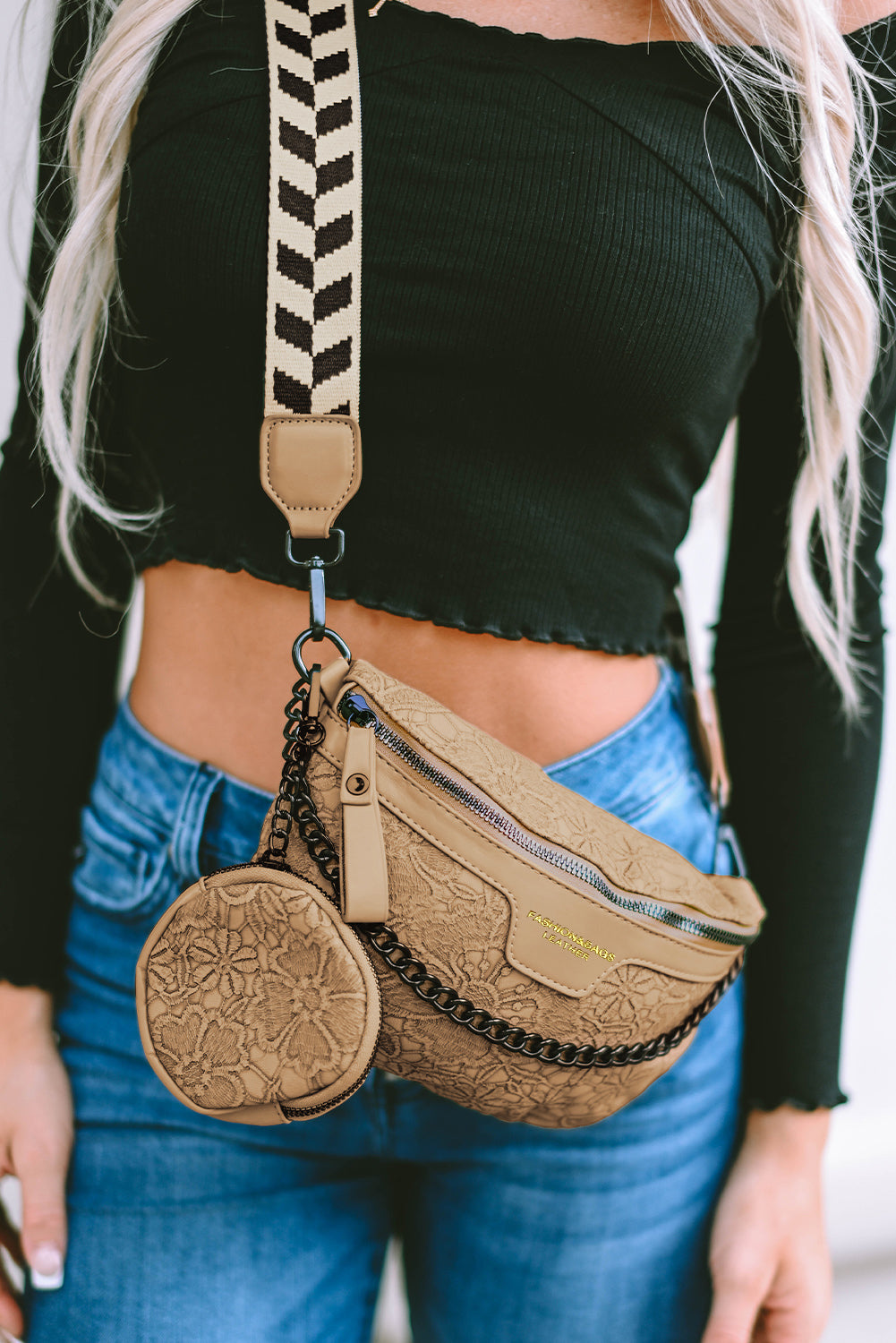 Camel Colorblock Strap Chain Shoulder Bag With Coin Purse 🇨🇳