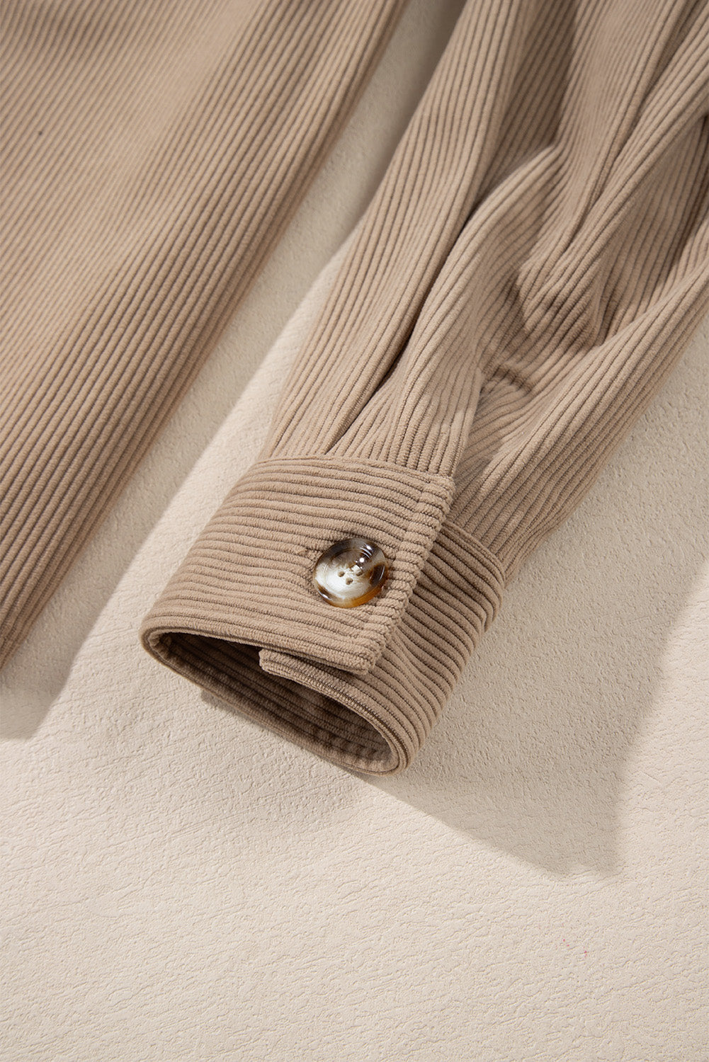 Pale Khaki Hooded Drawstring Pockets Corduroy Shacket 🇺🇸