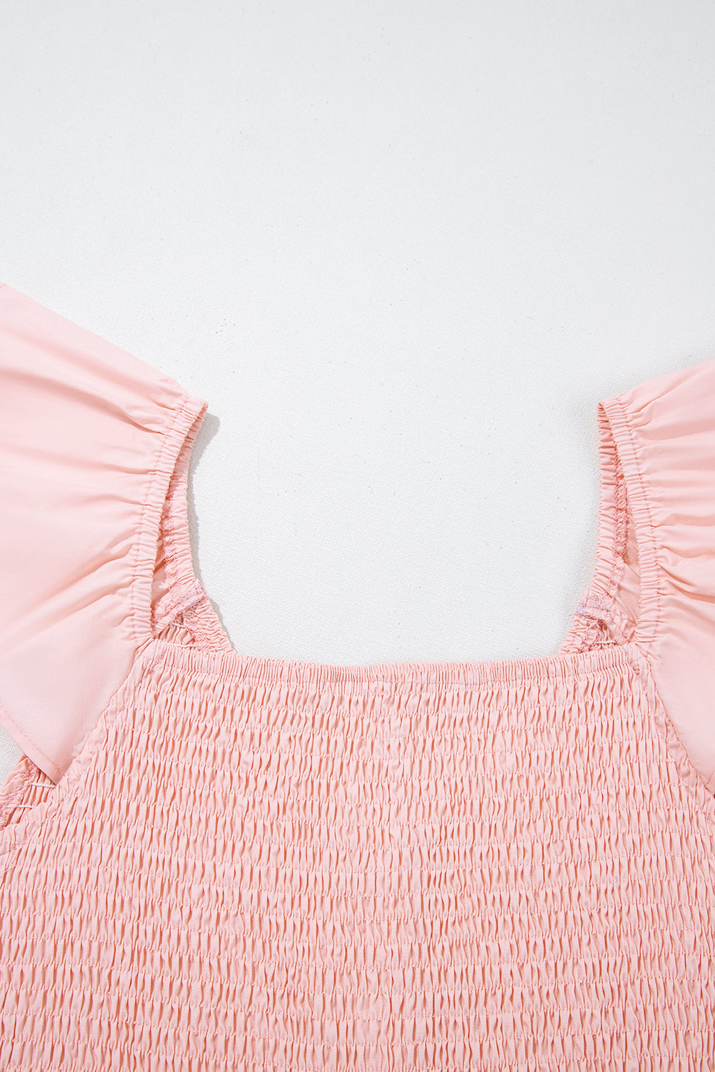 Pink V Neck Flutter Sleeve Smocked Bodice High Waist Ruffle Maxi Dress 🇨🇳