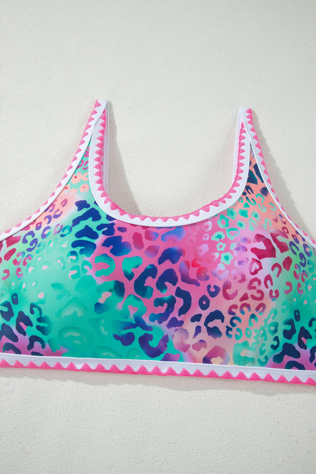Pink Leopard Ricrac Trim Square Neck High Waist Bikini 🇺🇸