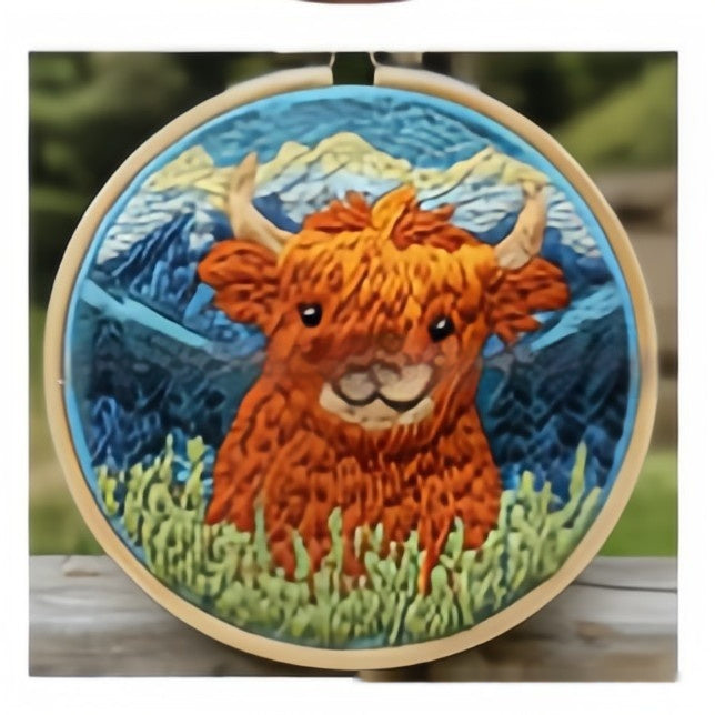 Cute Cartoon Highland Cow And Daisy Embroidery Pin Punch Start Craft Suit 🇨🇳