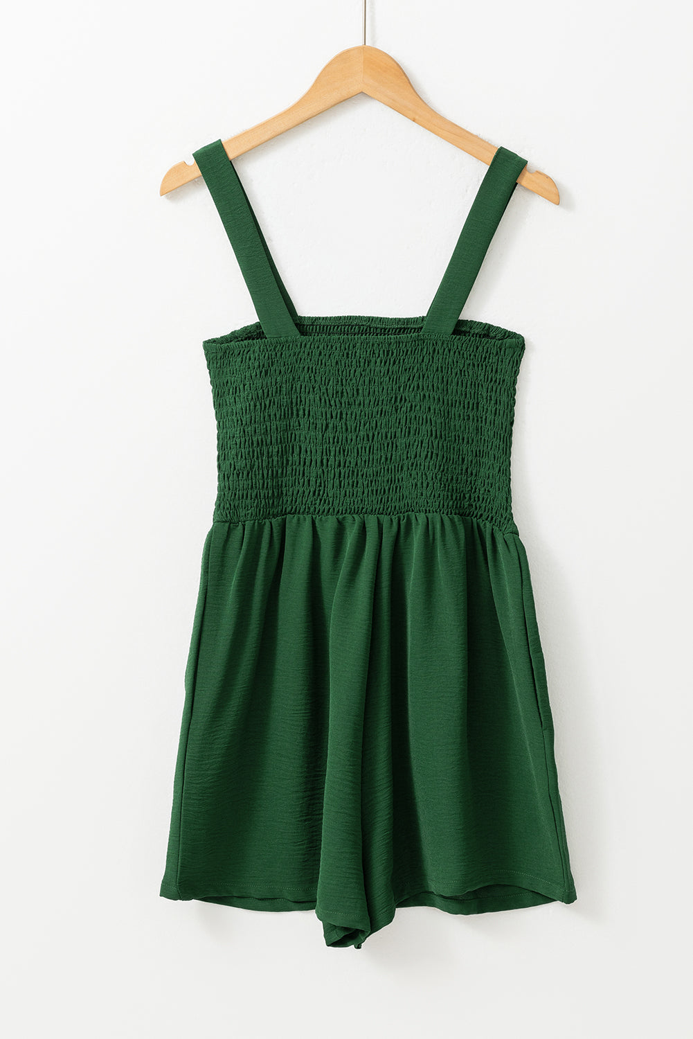 Green Casual Pocketed Smocked Sleeveless Romper 🇺🇸