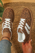Coffee PU Leather Detail Shimmer Leopard Printed Lace-up Sneakers 🇺🇸