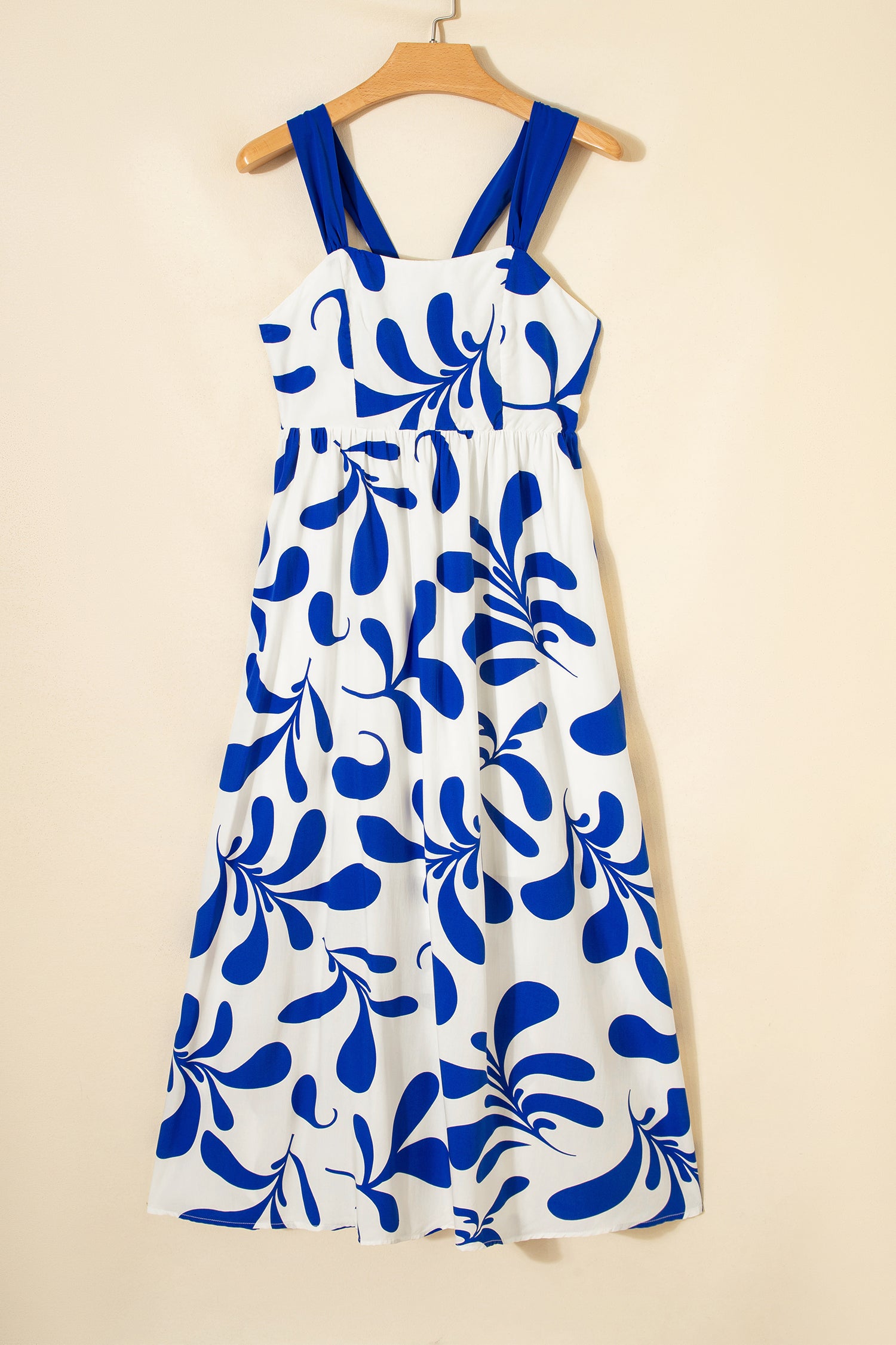 Blue Floral Print Crisscross Tie Back Sleeveless Long Dress 🇺🇸