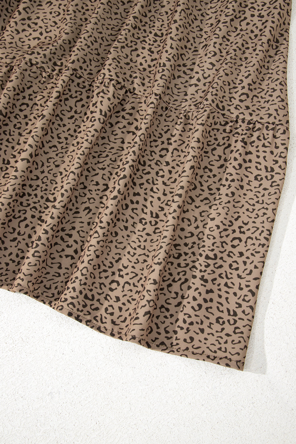 Brown Plus Size Leopard Print Frill Trim Short Sleeve Flared Dress 🇨🇳