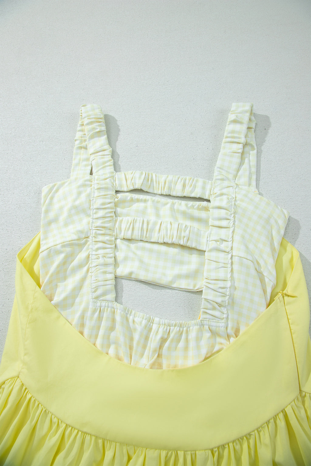 Yellow Cream Faux Two Piece Gingham Contrast Patchwork Loose Mini Dress 🇺🇸